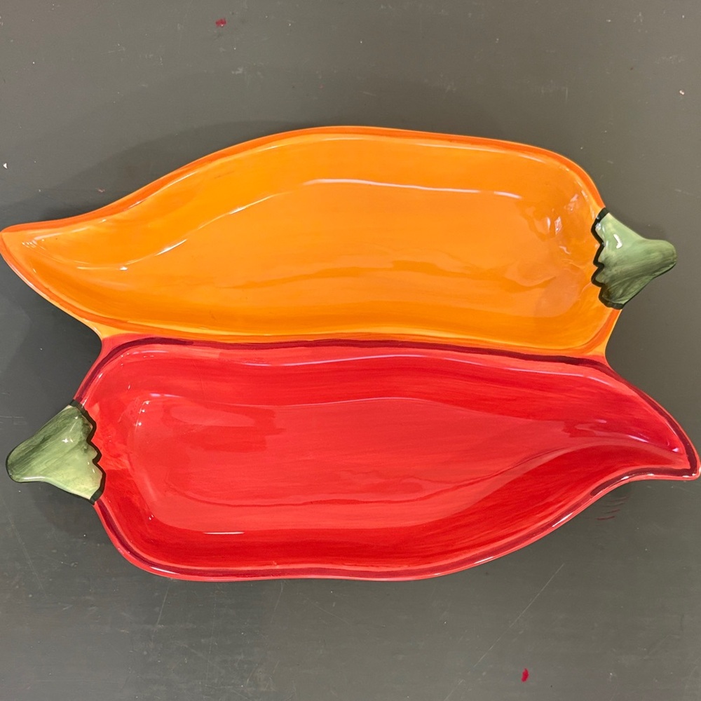 Clay Art 1990s Chili Peppers Salsa Dish.